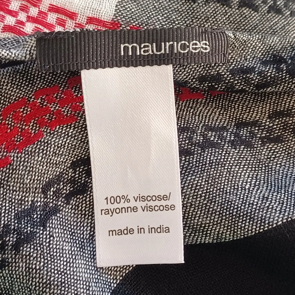 Maurice's‎ Women's Plaid Scarf Shawl Wrap Black White Red Fringe Viscose